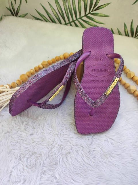 Chinelo Feminino Adulto - Havaianas Square Glitter - Roxo
