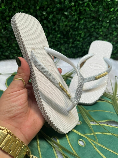 Chinelo Feminino Adulto - Havaianas Tratorada Glitter - Branca