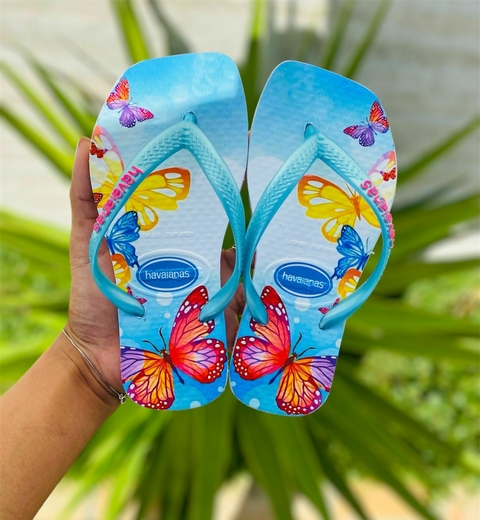 Chinelo Feminino Infantil - Bico Quadrado Havaianas - Borboleta