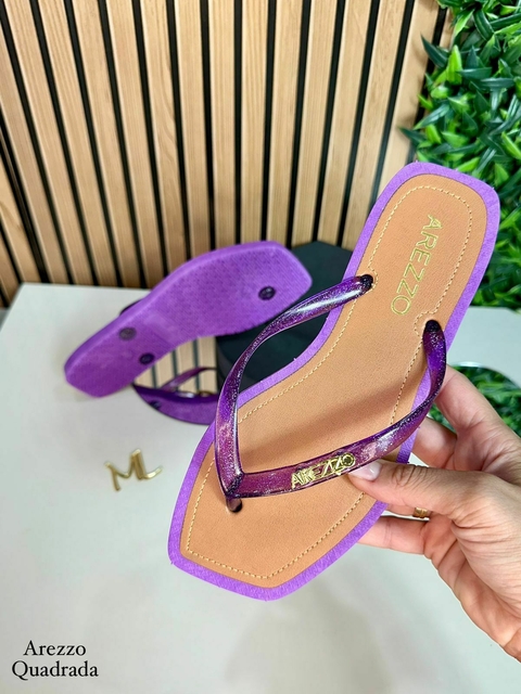 Chinelo Feminino Adulto - Arezzo Bico Quadrado com Glitter - Lilás - comprar online