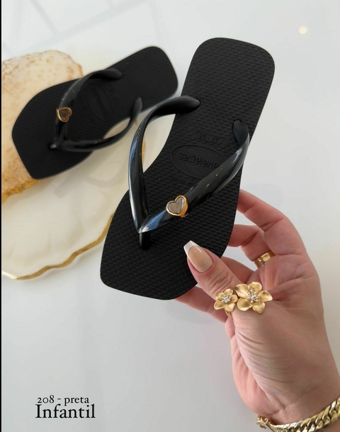 Chinelo Feminino Infantil - Havaianas Coração - Preto