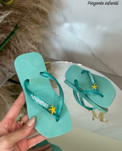 Chinelo Feminino Infantil Havaianas Pingentes - Estrela Verde Água