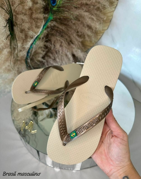 Chinelo Masculino Adulto - Havaianas Bandeirinha do Brasil - Bege