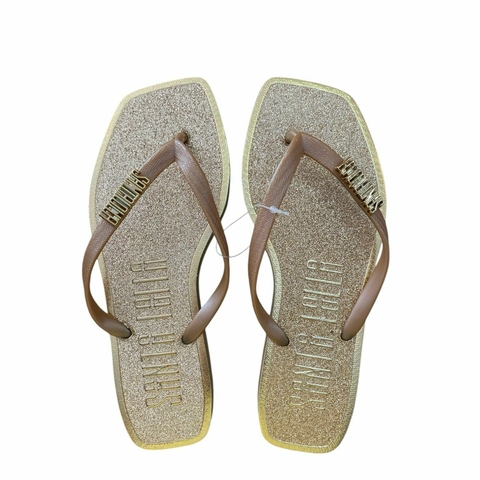 Chinelo Feminino Adulto - Santa Lolla Glitter Bico Quadrado Com Bordas - Bronze - comprar online