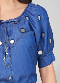 Blusa jeans com bordado titanium 26684 - comprar online