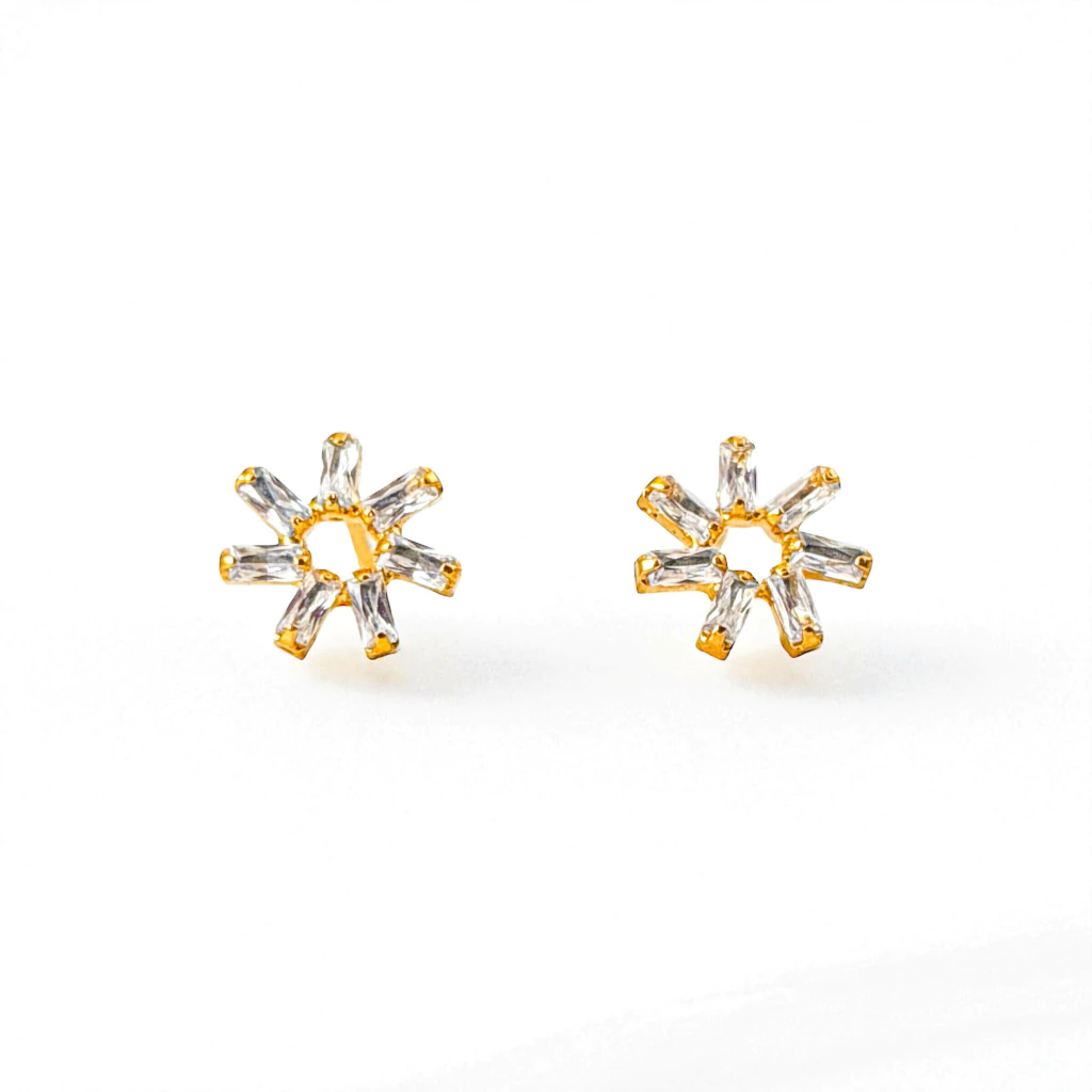 Brinco flor de pedra zircônias