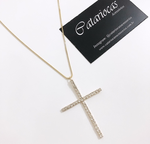 Colar Gold Cruz Cravejada
