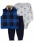 Carter´s Set 3 Piezas Body Mangas Largas Chaleco Pantalón Cuadrille azul