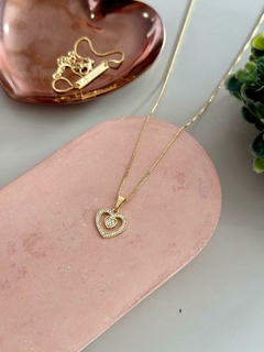 Colar coração 2 em 1 cravejado banhado a ouro - comprar online