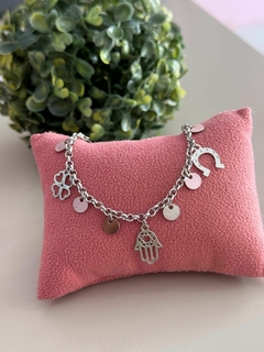 Pulseira símbolos da sorte aço inox - comprar online