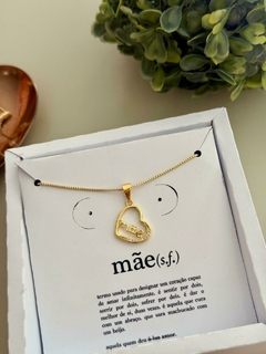 Colar coração mãe cristal banhado a ouro - comprar online