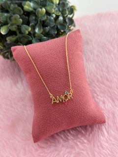 Colar amor cravejado banhado a ouro