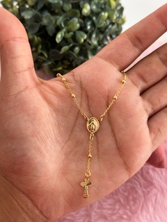 Pulseira terço banhada a ouro