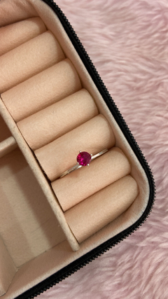 Anel solitário rosa corações prata 925 - comprar online