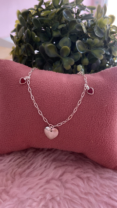 Pulseira coração e cristal vermelho prata 925 - comprar online