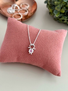 Colar menina cravejado rosa prata 925 - comprar online