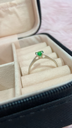 Anel solitário coração azul/verde 20/21 prata 925 - Têtê Acessórios