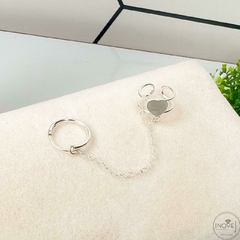 Brinco argola com corrente e piercing fake coração - comprar online