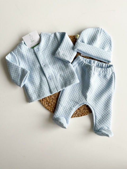 Ajuar 3 Piezas Matelasse | Celeste