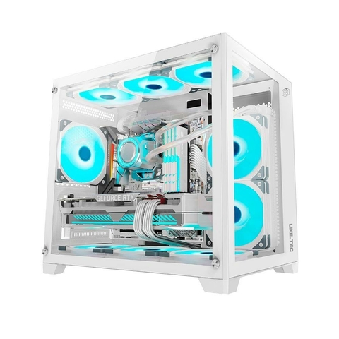 Gabinete Gamer Liketec Cube Kirra Snow, RGB, Mid Tower, Vidro Temperado, White, Sem Fonte, Com 4 Fans 2040