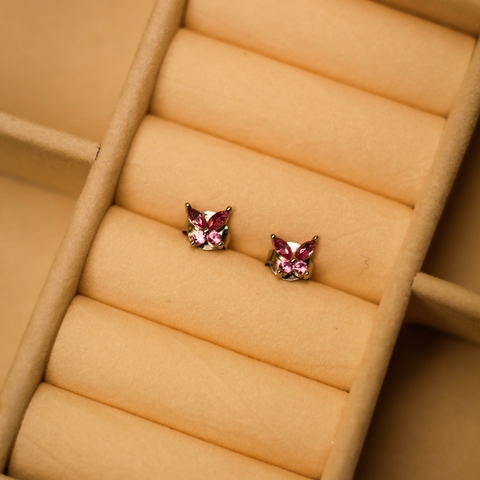 BRINCO BORBOLETA P PINK PRATA