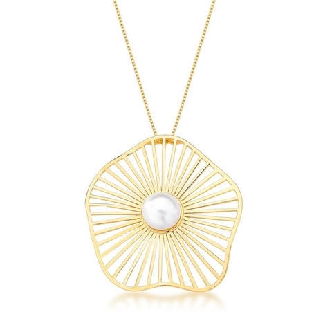 COLAR LONGO PINGENTE ORGÂNICO PÉROLA