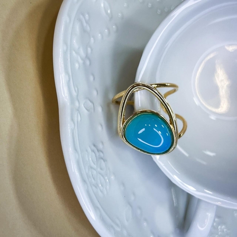 ANEL TULIPA ÁGATA AZUL CÉU