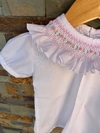 Camisita Blanca Batista flores rosas chicas manga corta