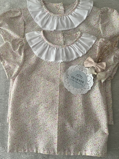 blusa de voile estampada con cuello blanco - tienda online
