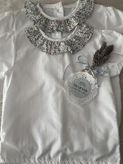 blusa de volile blanca con volado estampado - comprar online