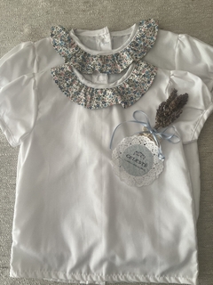 blusa de volile blanca con volado estampado - tienda online