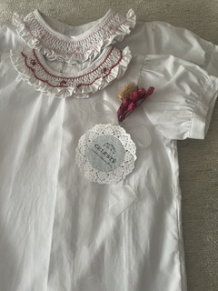 blusa de voile blanca con cuello punto smock en internet