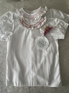 blusa de voile blanca con cuello punto smock - CelesteSmock