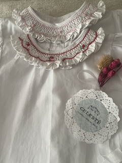 blusa de voile blanca con cuello punto smock - tienda online