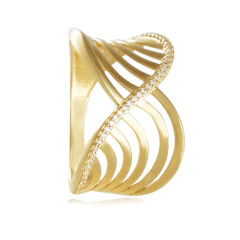 Anel feito com Ouro 18K cravejado com Zircônias