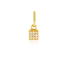 Pingente quadrado feito com Ouro 18K cravejado com Zircônias