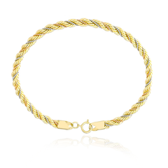 Pulseira Feminina Corda Três Cores feita com Ouro 18K