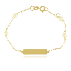 Pulseira Infantil Pérola e Chapinha feita com ouro 18K no