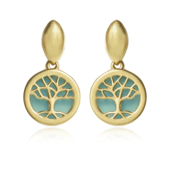 Brinco árvore da vida folheado a ouro 18K e pedra natural