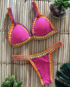 Biquíni de crochê dupla face (pink/azul)