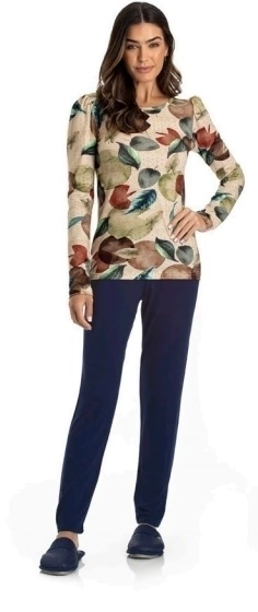 PIJAMA TOQUE INTIMO LONGO BLUSA ESTAMPADA CALÇA LISA REF. 08.01.008