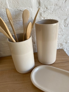 Florero Cilindro Ceramica Beige Grande