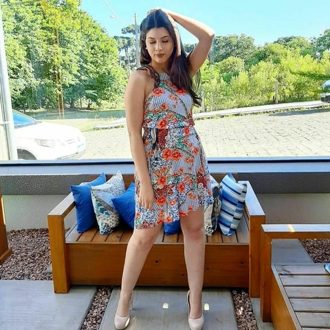 Vestido Viscolycra Floral Frente Única