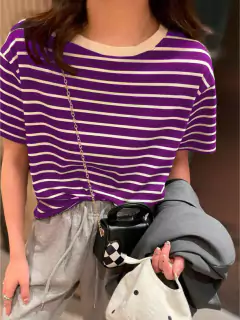 T-Shirt Blusa Basica Com Listras - comprar online