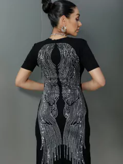 Vestido Com Fenda Pedraria Asa - K&K FASHION