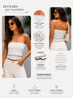 Imagem do Cropped Tomara que Caia Listrado Feminino com Babado