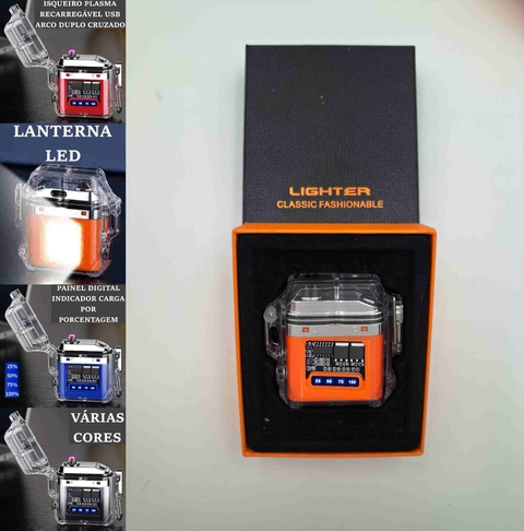 Isqueiro Plasma Recarregável USB Com Lanterna LED Eletrônico A Prova de D'Água e Vento