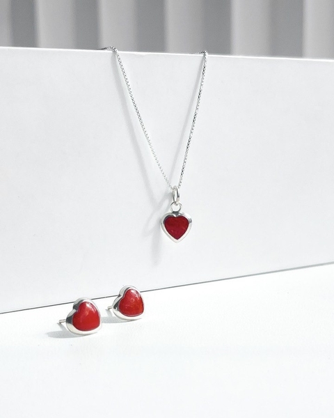 CONJUNTO CORAÇÃO PEDRA NATURAL ÁGATA VERMELHA - 45 CM [L.084]