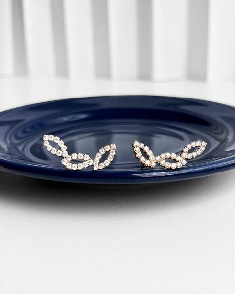 BRINCO EAR CUFF SAFIRA COM FOLHAS CRAVEJADAS CRISTAL [TAL. 212]