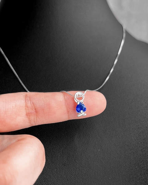 COLAR FILHO ZIRCÔNIA CORAÇÃO AZUL BIC - 45 CM [VI.059]